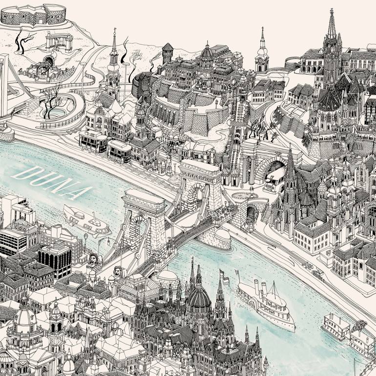 Original Cities Drawing by Béla Magyar