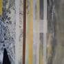 CHASSIS TOILE LIN - 2 chassis de 61x46 cm 
acrylique et bitume
jaune Naples - jaune sahara - blanc titane - gris - terre sienne 
Ce diptyque peut être accroché horizontalement ou verticalement. Cela ne change pas l'esprit de la peinture qui propose une vue extérieure depuis l'intérieur d'une maison.
Le regard prend ainsi une distance par rapport au paysage réel ou rêvé.
J'ai aimé entrer dans une certaine " atmosphère " qui reflète un moment où la réalité s'éloigne au profit d'une réflexion intérieure.