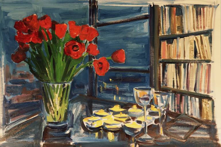 Tulpen op Tafel Painting by Lisa Kaiser | Saatchi Art