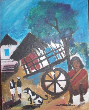 Original Rural life Painting by nagin bangaru