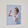 A whimsical work with a simple narrative. An elegant woman discreetly adjusting her appearance with the help of a butter knife.
Painted using the finest quality oils on an excellent stretched canvas.