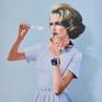 A whimsical work with a simple narrative. An elegant woman discreetly adjusting her appearance with the help of a butter knife.
Painted using the finest quality oils on an excellent stretched canvas.