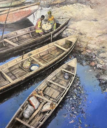 Original Boat Painting by TITUS AGBARA
