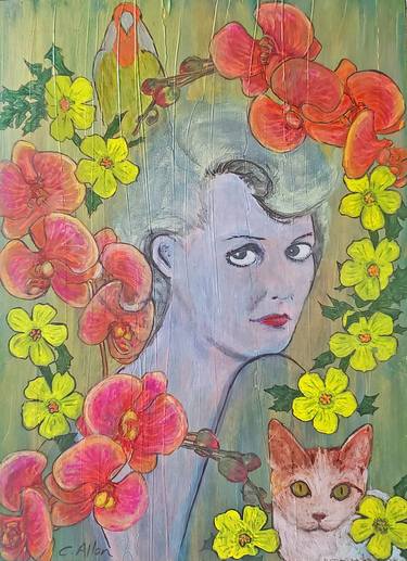 Saatchi Art Artist Christine Allan; Paintings, “Betty Davis Eyes with Flowers” #art