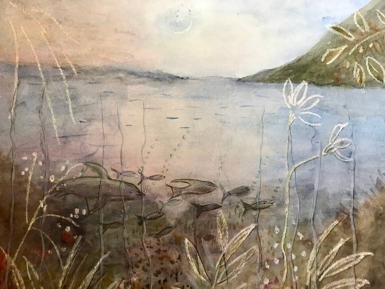 Original Water Painting by Myrna Robinson | Other Art on Marble | Under the Lake