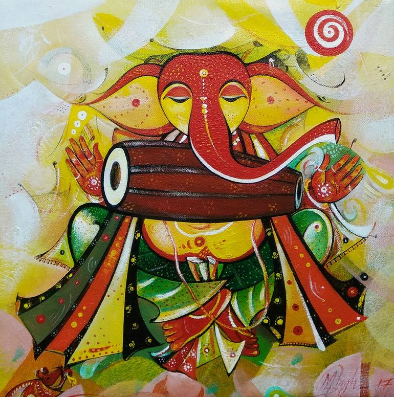 Musician Ganesha Painting By M Singh Saatchi Art