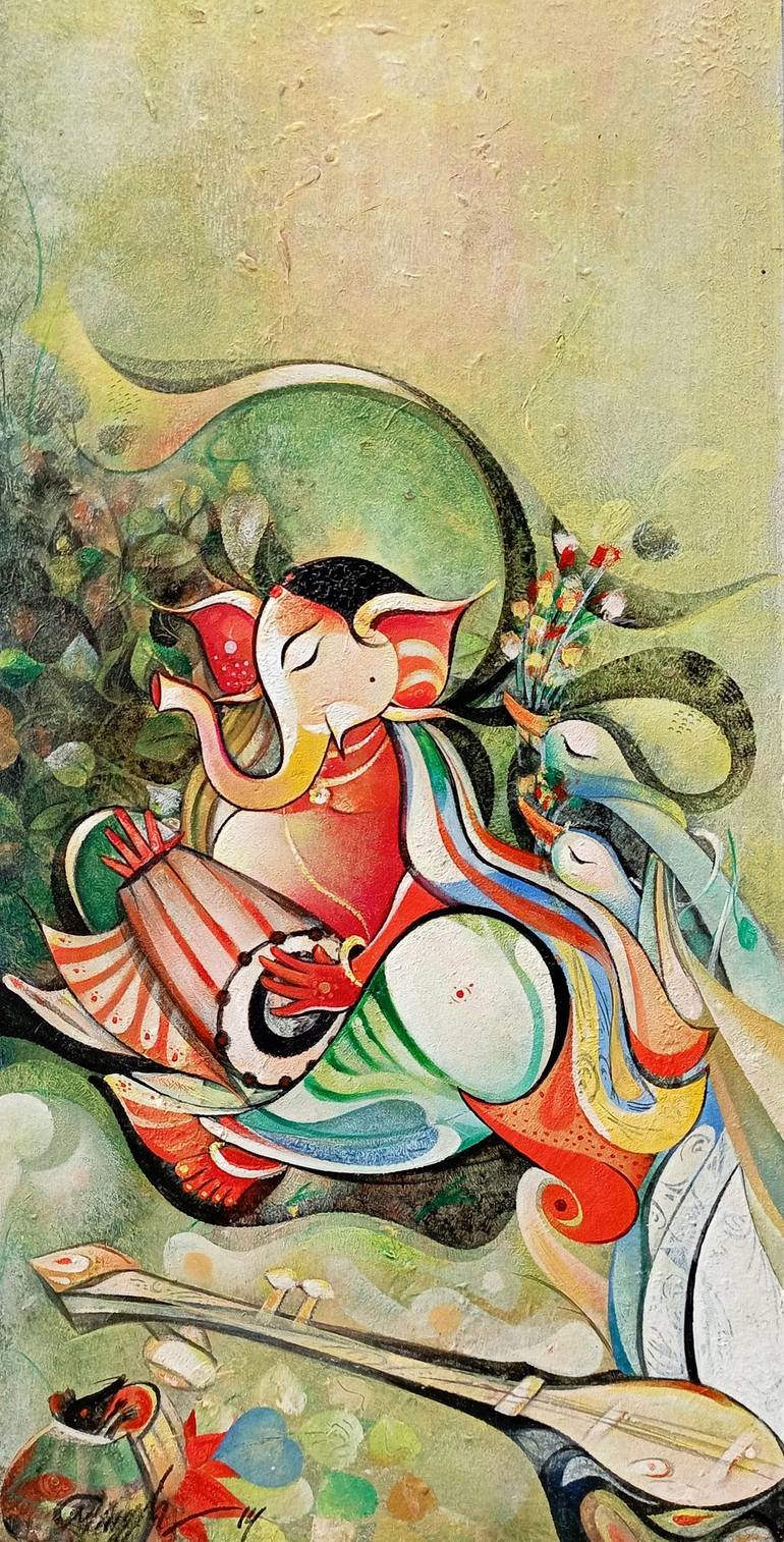 Ο Ganesha παίζει τύμπανο Painting by MΟ Ganesha παίζει τύμπανο Painting by M  