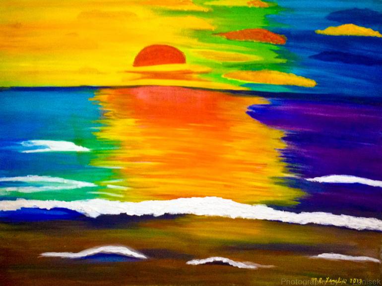 Rainbow Sunset Painting by Mary Ellen Lemelin | Saatchi Art