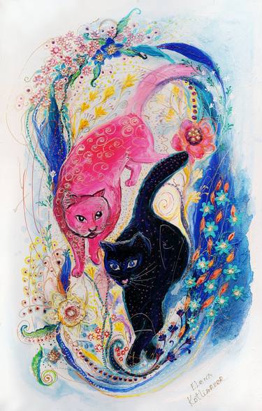 Print of Cats Paintings by Elena Kotliarker