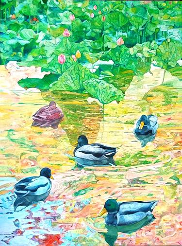 Saatchi Art Artist Prasong Kantanee; Paintings, “Ducks In Lotus Pond.” #art