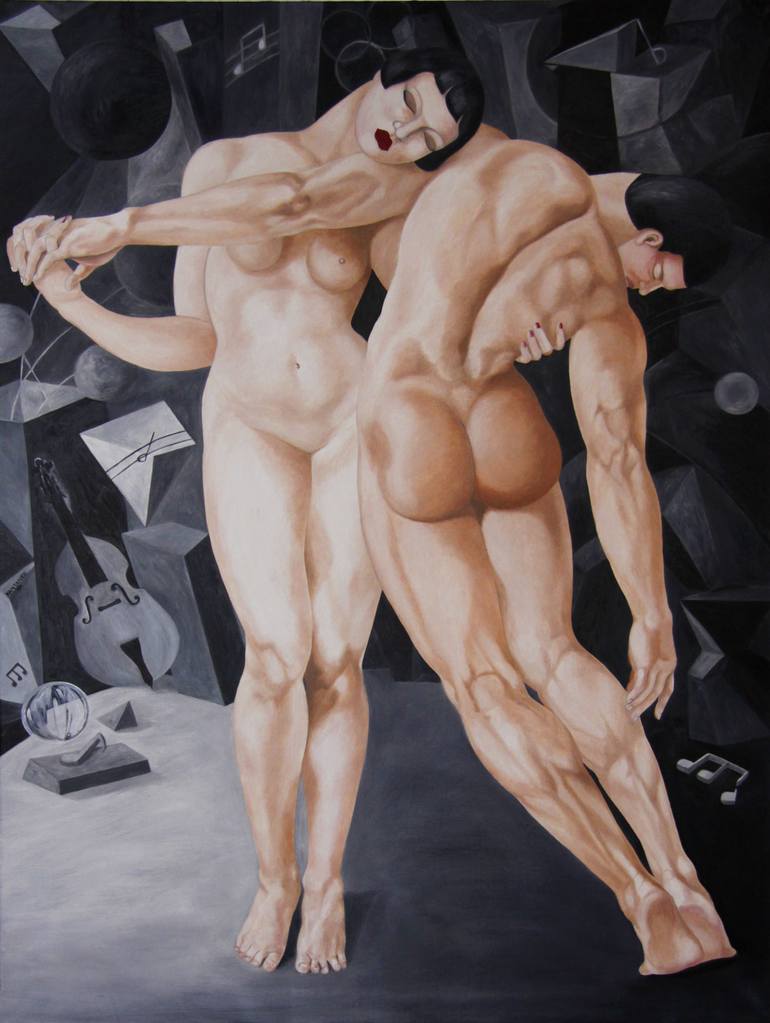 Original Art Deco Nude Paintings by Prasong Kantanee
