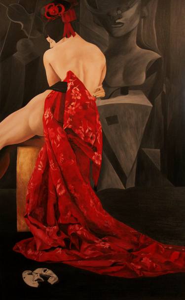 Original Art Deco Nude Paintings by Prasong Kantanee