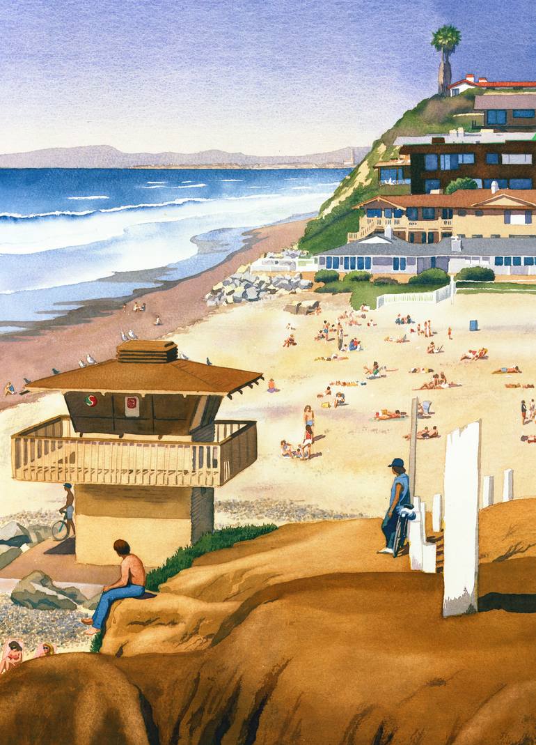 Lifeguard Station At Moonlight Beach Painting By Mary