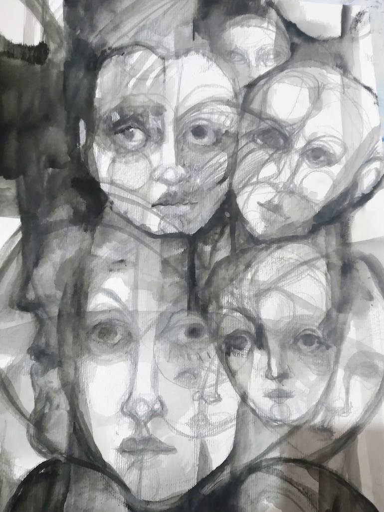 Original Abstract Expressionism People Painting by Beatriz Mendonça De Castilho