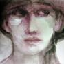 Fernanda portrait, Gray, Pink, Watercolor on paper, figurative, fine art, close up,