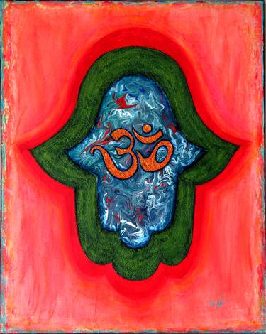 Hamsa Hand with Ohm Sign   pouring acrylic painting thumb