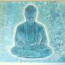 This is my "The Meditating Buddha" original painting, acrylic on 16 x 20 inches traditional back stapled canvas 0.75 inches deep. 
I was inspired by beautiful antique Gandhara Schist Sculpture of the Buddha from Afghanistan. I painted the silhouette of the Buddha on the poured fluid acrylic background created with blue, white, and turquoise fluid acrylic paint. The sides are painted, no need to frame.
The artwork is signed at the front, and back.