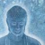This is my "The Meditating Buddha" original painting, acrylic on 16 x 20 inches traditional back stapled canvas 0.75 inches deep. 
I was inspired by beautiful antique Gandhara Schist Sculpture of the Buddha from Afghanistan. I painted the silhouette of the Buddha on the poured fluid acrylic background created with blue, white, and turquoise fluid acrylic paint. The sides are painted, no need to frame.
The artwork is signed at the front, and back.