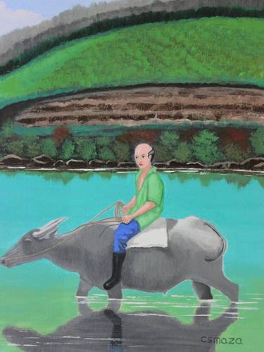 Man Riding a Carabao (SOLD) thumb