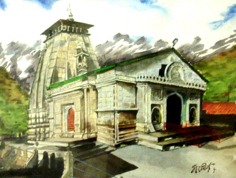 KEDARNATH TEMPLE Painting by ARVIND GAIROLA | Saatchi Art