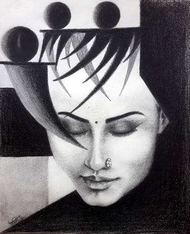 Print of Abstract Expressionism Women Drawings by ARVIND GAIROLA