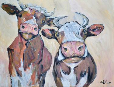 Print of Impressionism Cows Paintings by Jane Greensitt