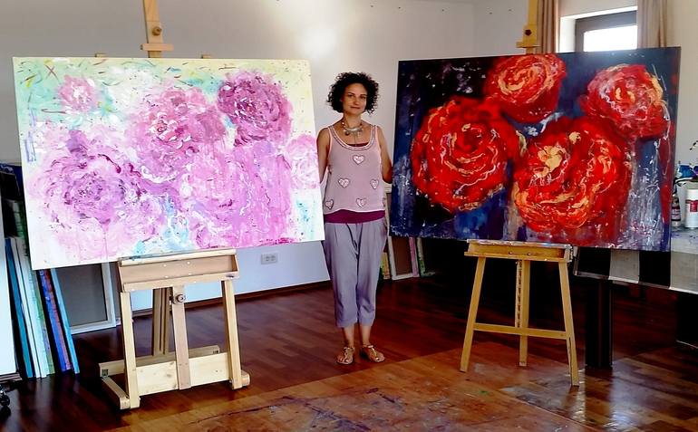 Original Abstract Expressionism Floral Painting by Ramona Pintea