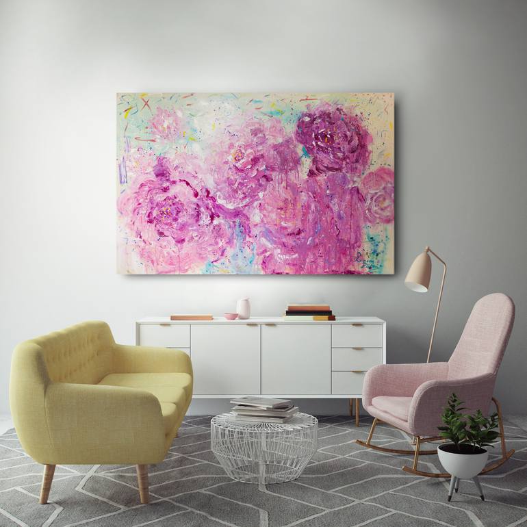 Original Abstract Expressionism Floral Painting by Ramona Pintea