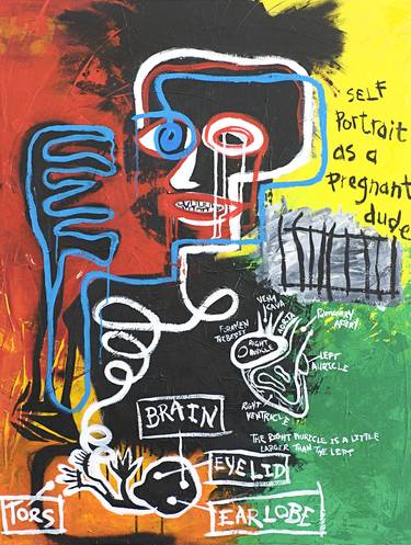 Self portrait as a pregnant dude after Basquiat's self portrait as a heel thumb