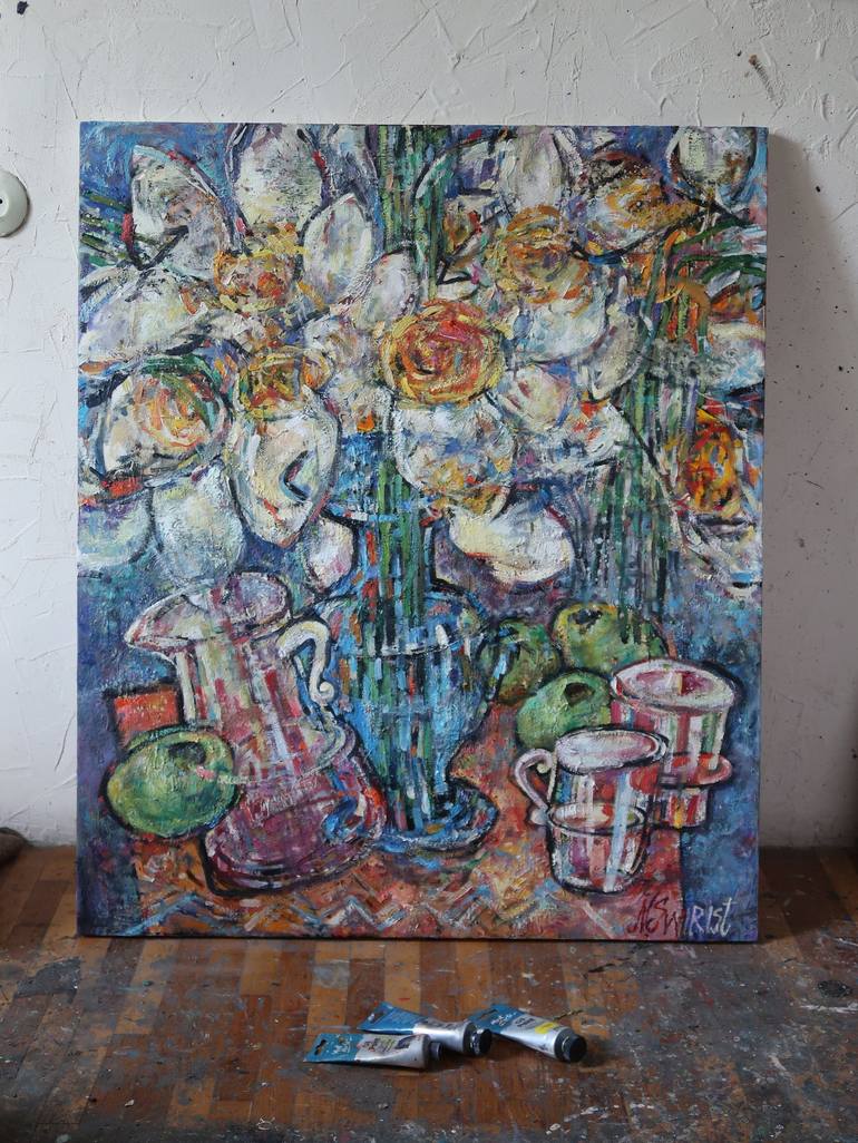 Original Impressionism Floral Painting by Nicolai Ostapenco