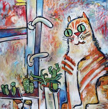 Red cat and succulents. thumb