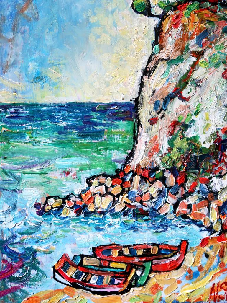 Original Impressionism Boat Painting by Nicolai Ostapenco