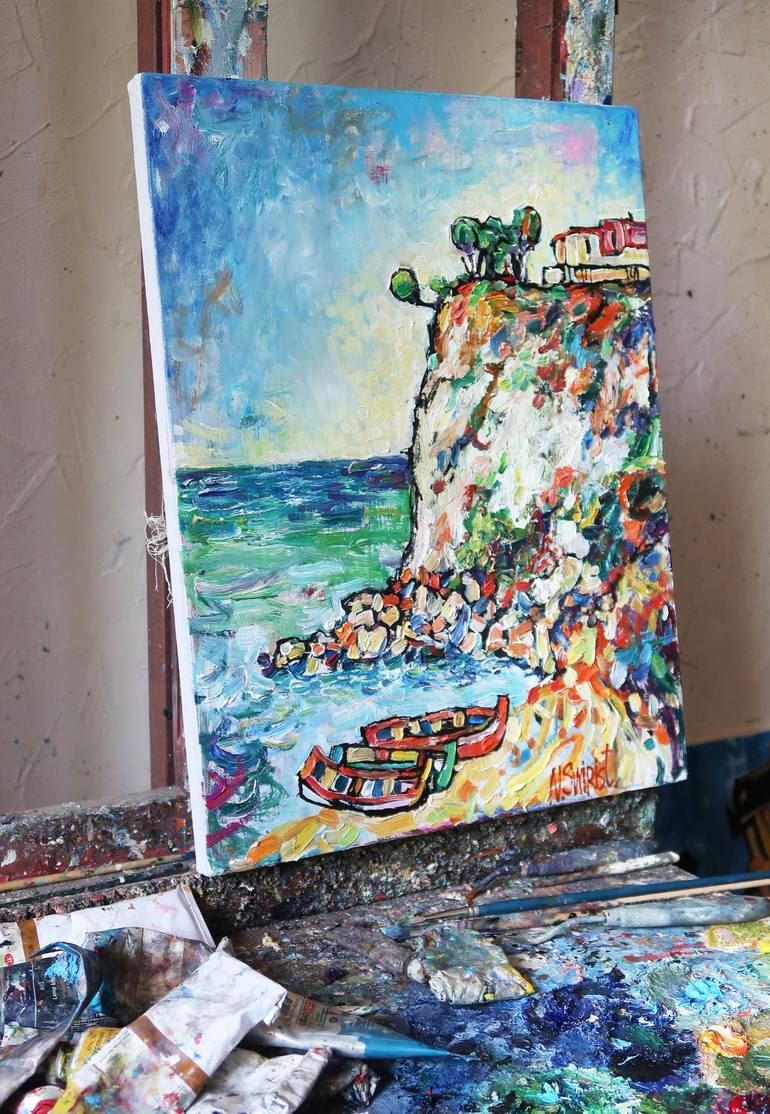 Original Impressionism Boat Painting by Nicolai Ostapenco