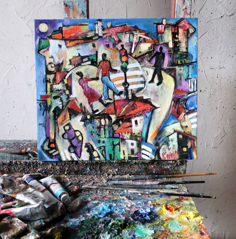Original Abstract Expressionism Architecture Painting by Nicolai Ostapenco