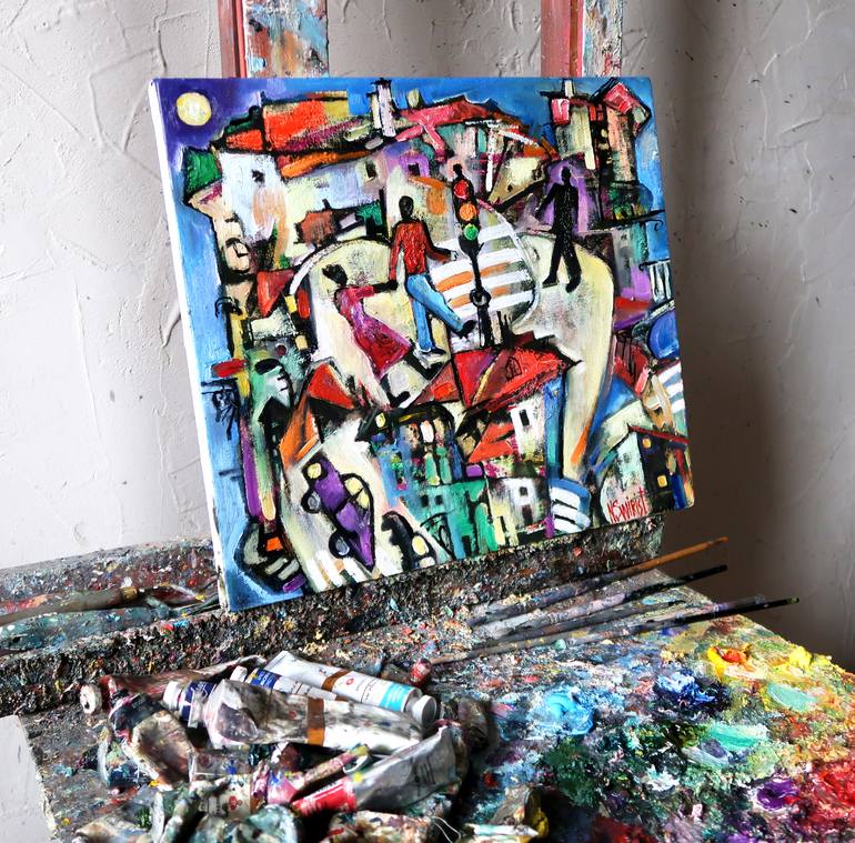 Original Abstract Expressionism Architecture Painting by Nicolai Ostapenco