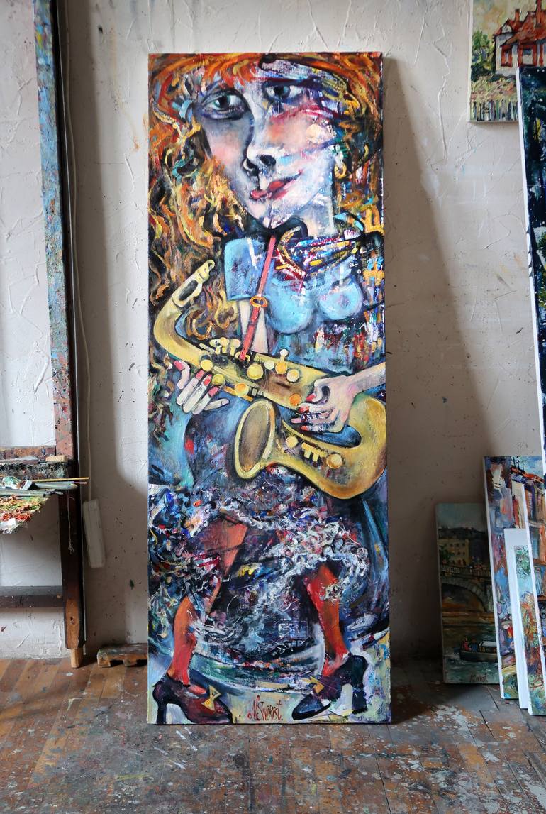 Original Abstract Expressionism Music Painting by Nicolai Ostapenco