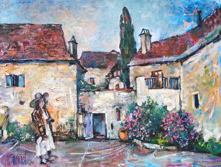Original Architecture Painting by Nicolai Ostapenco | Impressionism Art on Canvas | "Alice and Beynac-et-Cazenac"