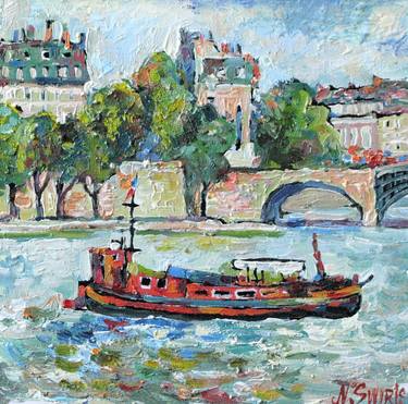 Red barge. Paris. thumb