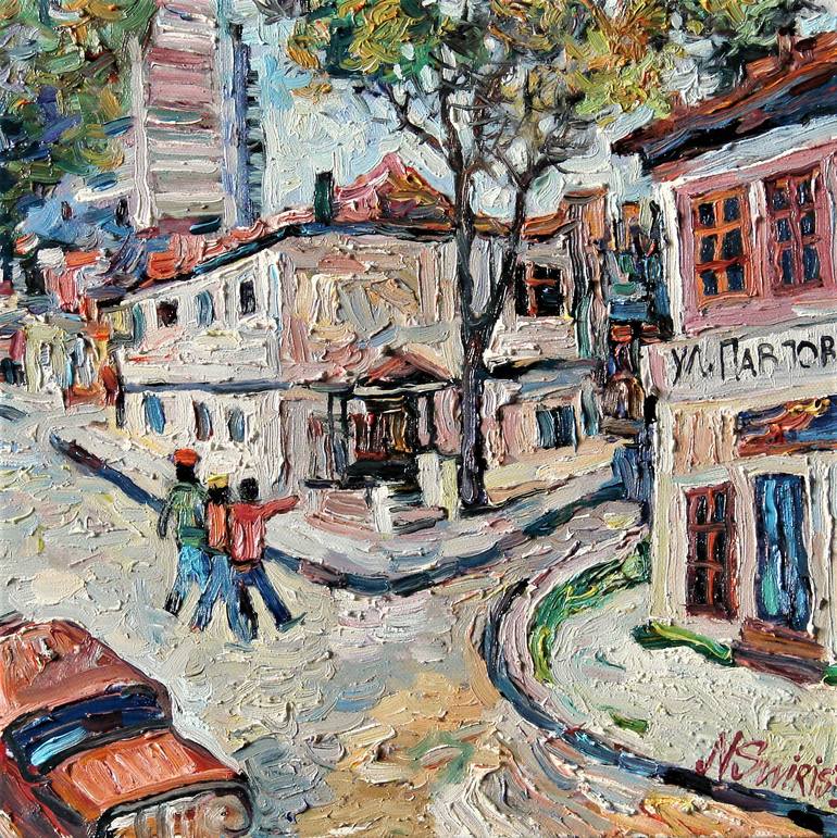 PAVLOVA STREET AND THE RED CAR. KISHINEV. Painting by Nicolai Ostapenco ...