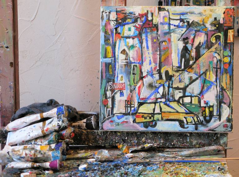 Original Abstract Expressionism Transportation Painting by Nicolai Ostapenco