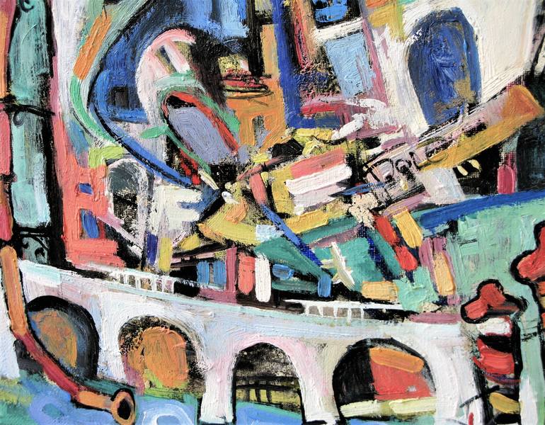 Original Abstract Expressionism Architecture Painting by Nicolai Ostapenco
