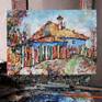 While walking around my native country, I found such a beautiful old house.
This artwork is made by traditional technology. Oil paints, canvas and linseed oil. I love to write etudes from life in a bright impressionistic manner. Small colorful strokes form a rainbow palette. I will try to convey the movement of air masses and the difference between illuminated and shady places.