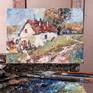 While walking around my native country, I found such a beautiful old house.
This artwork is made by traditional technology. Oil paints, canvas and linseed oil. I love to write etudes from life in a bright impressionistic manner. Small colorful strokes form a rainbow palette. I will try to convey the movement of air masses and the difference between illuminated and shady places.