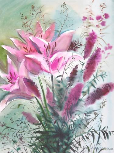Original Floral Painting by Laila Balode