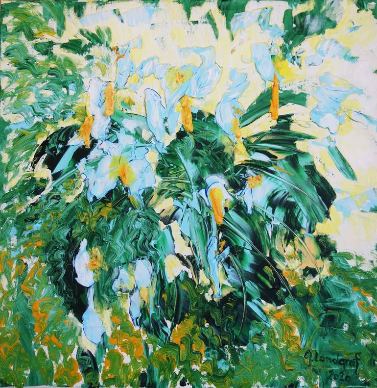 Flowers In Lightblue Painting By Gitta Landgraf 