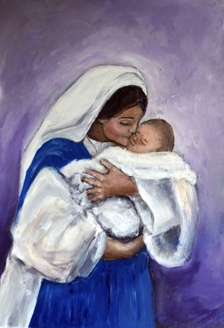 Mary and Baby Jesus Nativity Painting by Katy Hawk | Saatchi Art