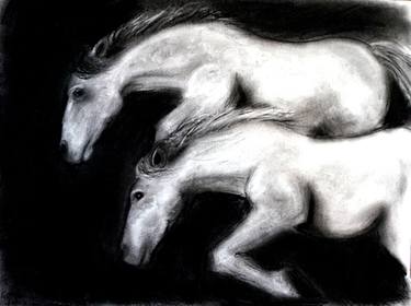 Two White Horses Leaping thumb