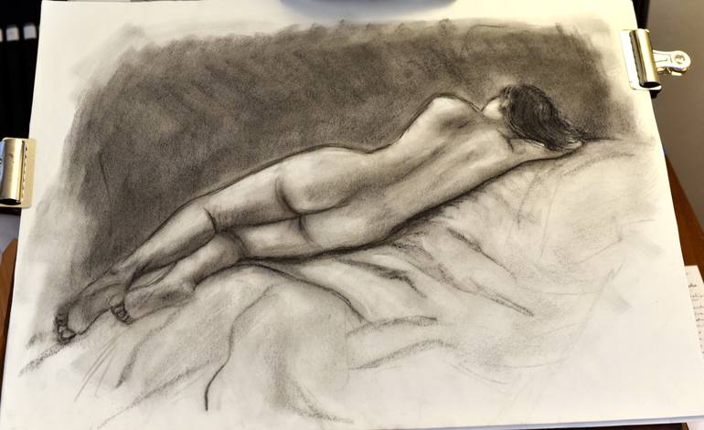 Original Figurative Nude Drawing by Katy Hawkins Art