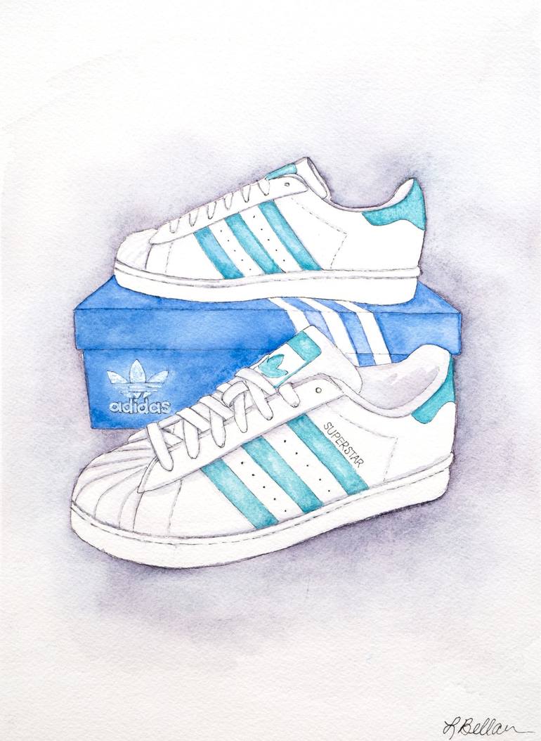 Aqua Teal Blue Adidas Superstar Shell Toe Sneakers Painting by Lisa  Bellavance