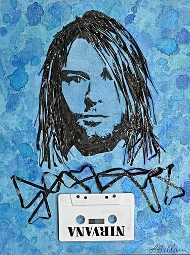 Kurt Cobain Blue Watercolor Cassette Portrait thumb